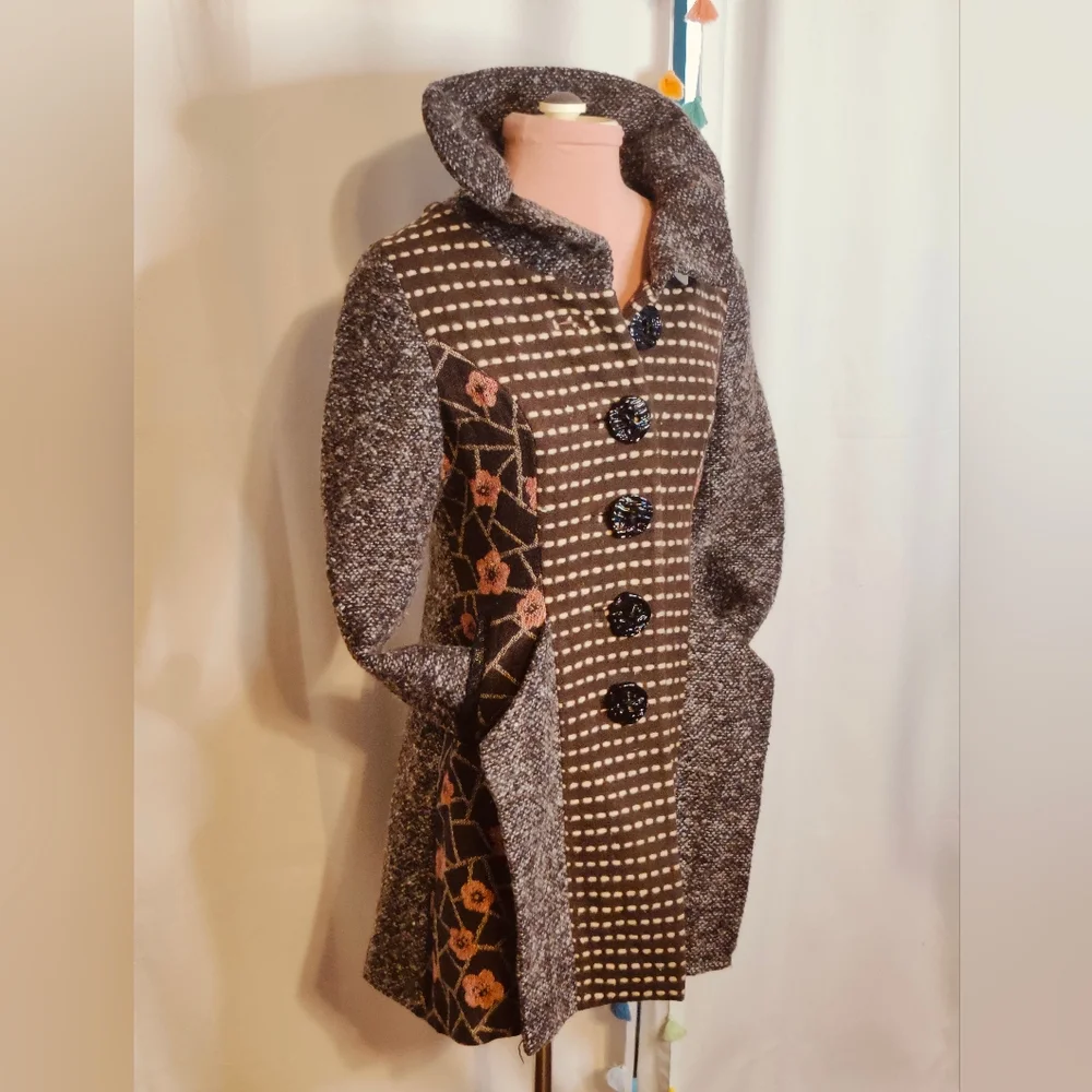 An Ren bespoke tweed fairyland coat romantic floral collectible NYC designer XS